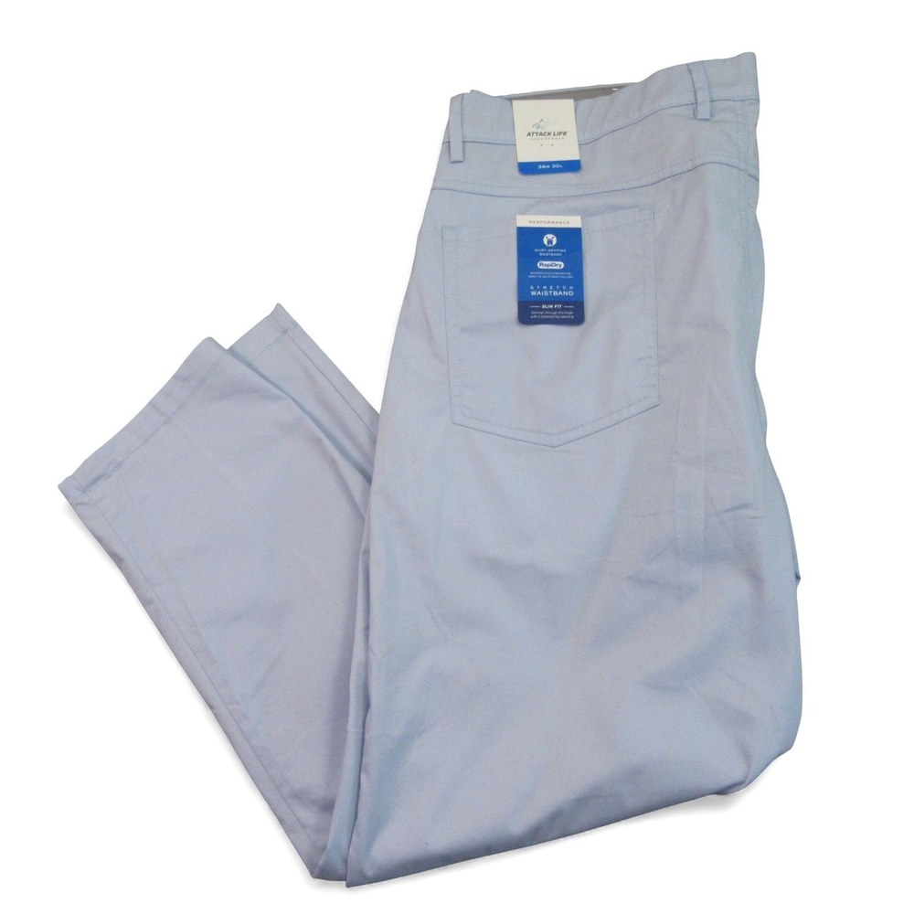 NWT‎ Greg Norman Mens Attack Life Mens Chino Golf Pants 38 X 30 Slim Light Blue